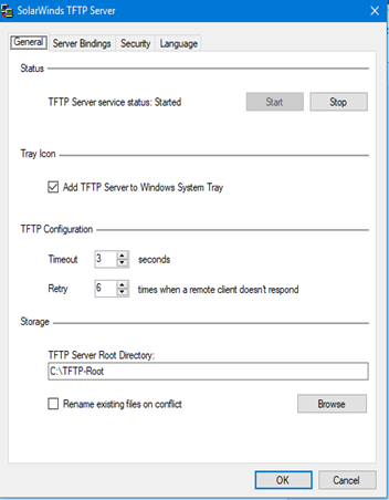 SolarWinds TFTP Server Screengrab