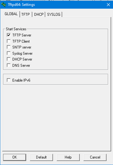 TFTPD64 Installation Settings Tab