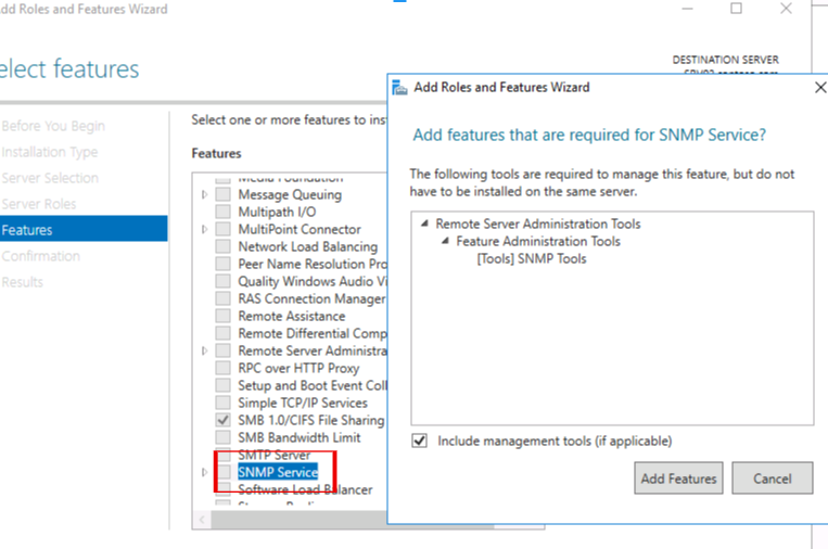 SNMP should be installed and configured first on a windows server on the Roles and Features